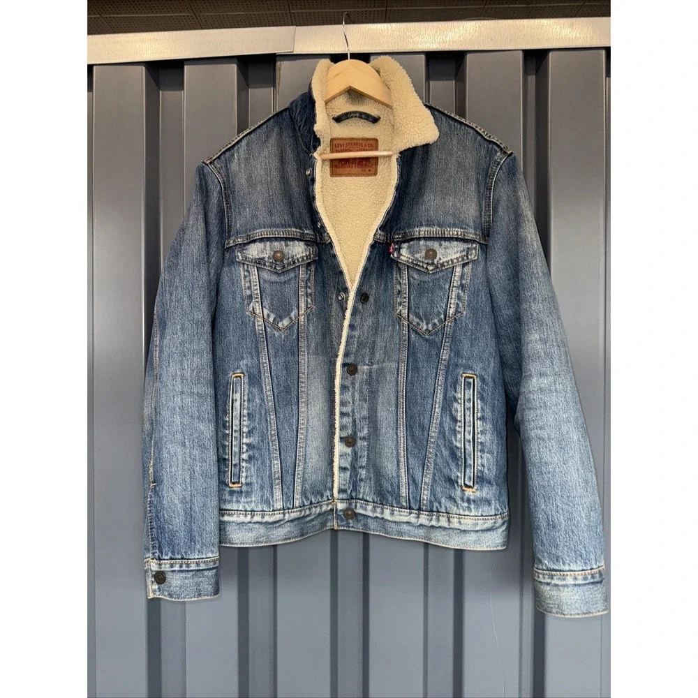 Levi's Sherpa Trucker Denim Jacket Men's Medium M Blue Jean Fleece Lined Coat